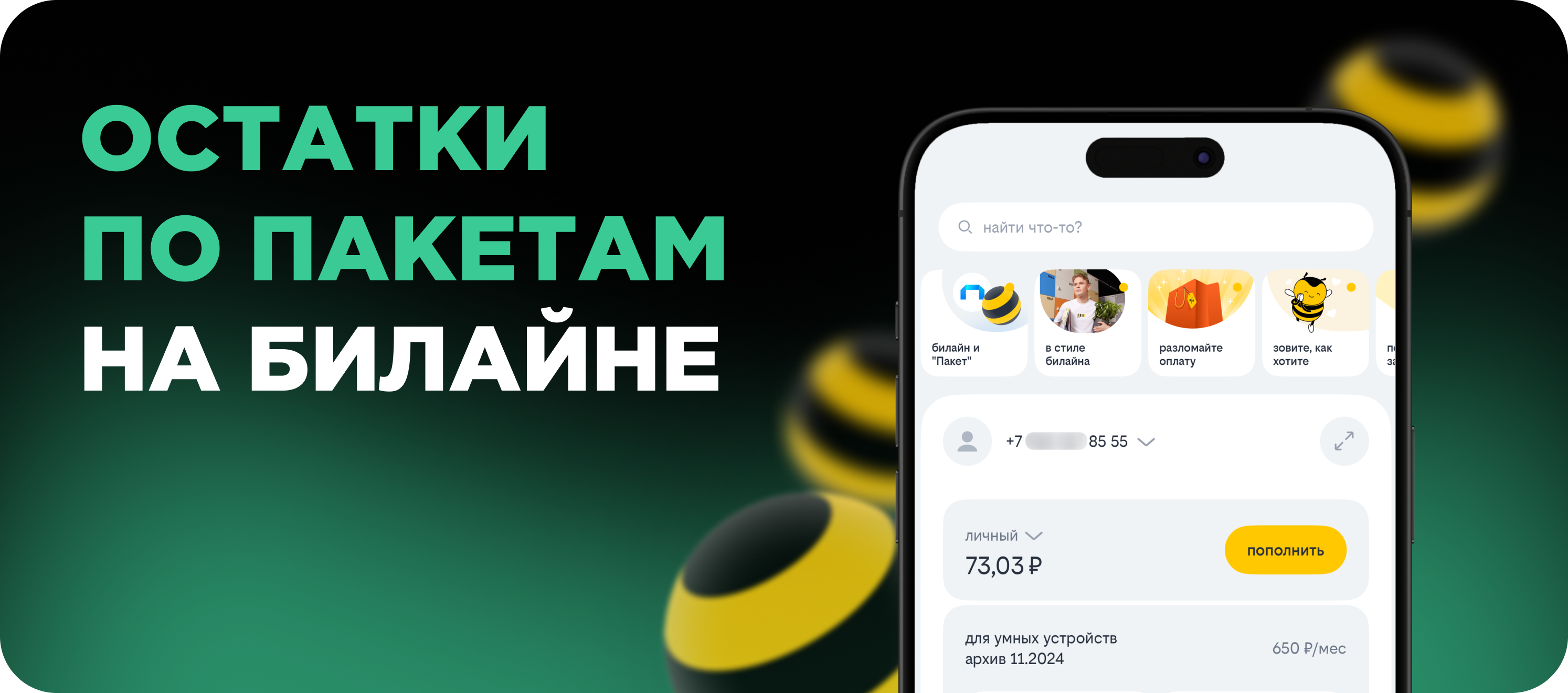Остатки по пакетам билайн